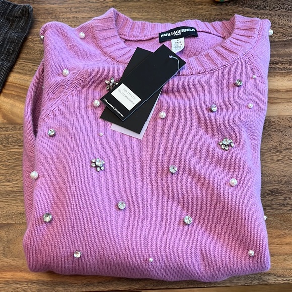 Karl Lagerfeld Sweaters - Karl Lagerfeld S/CH/P NWT embellished lilac long sleeve sweater Easter photos
